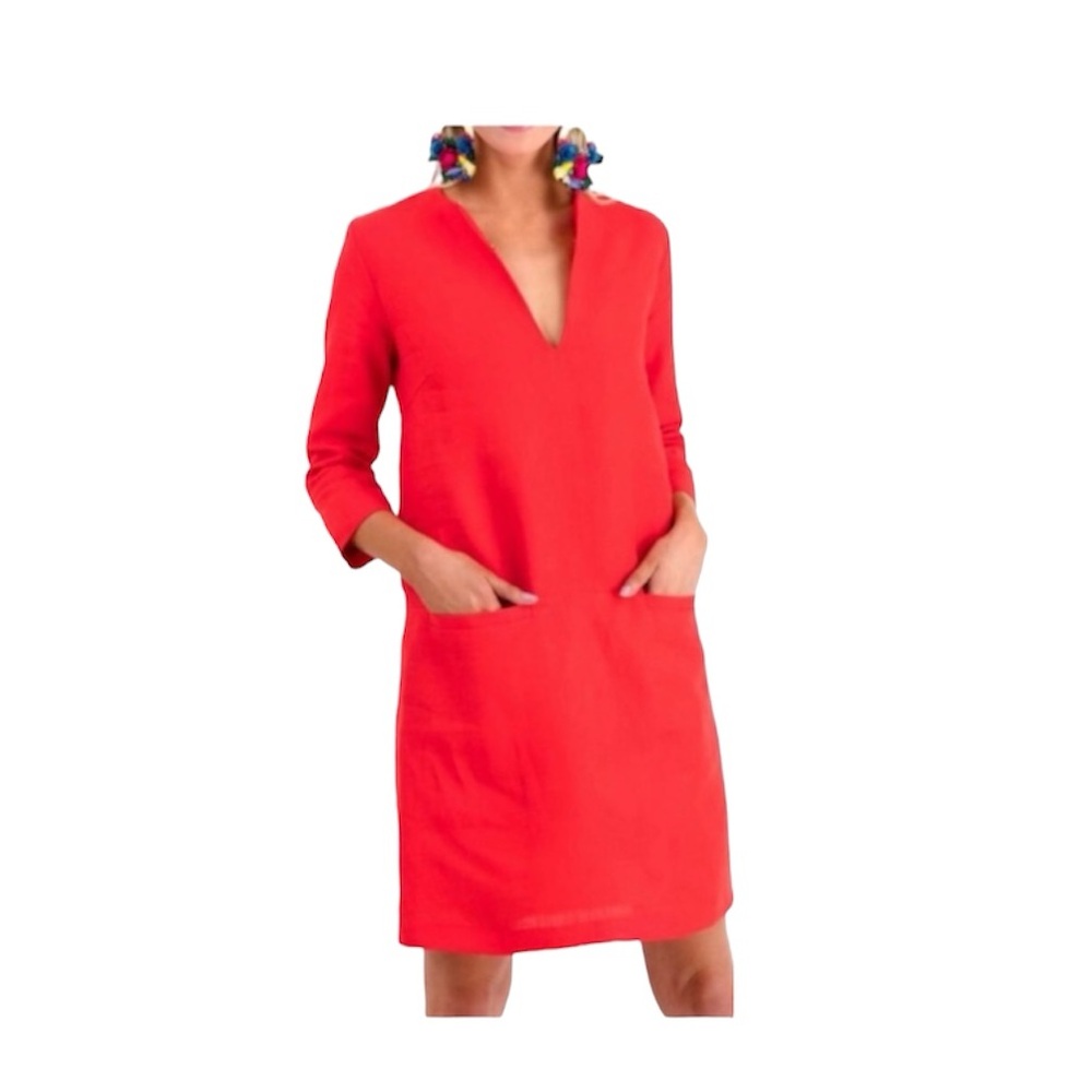 NWT EMERSON FRY Mod Dress Warm Red Poppy Linen Weston Red Orange Size Small